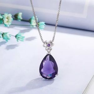 2 Carats natural amethyst Pendant Women Natural purple Gemstone 45cm necklace